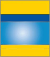 العلامة عبارة عن مستطيل مقسم الى اجزاء مختلفة بالألوان الأصفر والأزرق الداكن والفاتح محدد باللون الرمادي وفي وسطه رسم لدائرة ضبابية باللون الأبيض