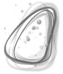 رسم لأطر حلقية إهليجية متداخله وفقاعات دائرية متفاوتة الأحجام