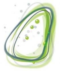 رسم لأطر حلقية إهليجية متداخله وفقاعات دائرية متفاوتة الأحجام والعلامة بالألوان الأخضر والأزرق والرمادي والأبيض