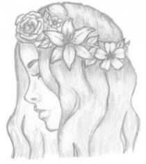 رسم يدوي لرأس فتاة مزين بالورود