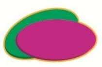 لشكلين بيضويين متجاورين أحدهما باللون الوردي الغامق والشكل الاخر رسم خلفه باللون الأخضر يحيط بهما إطار أصفر اللون