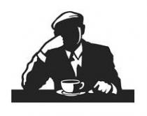 رسم كاريكاتوري لرجل وأمامة فنجان وبشكل مميز