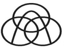 ثلاث دوائر متقاطعة مع شكل شبه مثلث ناقص ضلع القاعدة في منتصف الدوائر باللون الأسود