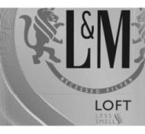 رسم مصاحب للأحرف L&M و العبارة RECESSED FILTER و الكلمة LOFT و LESS SMELL