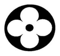 وردة ذات اربعة اوراق بيضاء داخل اطار دائرة وخلفية سوداء