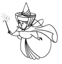 رسم كاريكاتوري لشخصية كرتونية تتمثل بأمرأة ترتدي قبعة وبيدها عصا سحرية