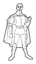 رسم كاريكاتوري لشخصية كرتونية تتمثل بشاب يرتدي رداء على كتفيه