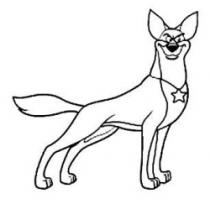رسم كاريكاتوري لشخصية كرتونية تتمثل بكلب واقف وعلى صدرة رسم لنجمة خماسية