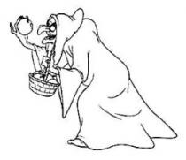 رسم كاريكاتوري لشخصية كرتونية تتمثل بشخص عجوز تحمل سلة بها فواكة وترتدي رداء يغطي جسمها ورأسها