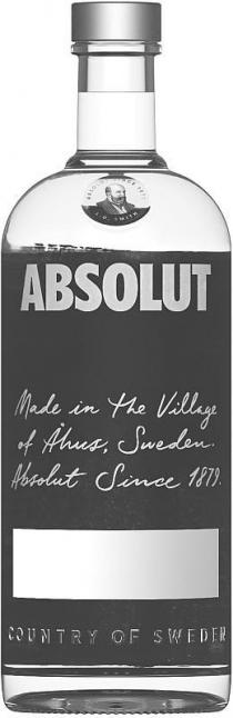 ABSOLUT MADE IN THE VILLAGE OF ÃHUS, SWEDEN. ABSOLUT SINCE 1879. COUNTRY OF SWEDEN