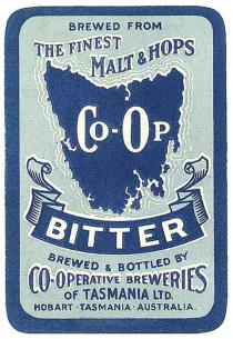 CO-OP BITTER BREWED FROM THE FINEST MALT & HOPS BREWED & BOTTLED BY CO-OPERATIVE BREWERIES OF TASMANIA LTD. HOBART TASMANIA AUSTRALIA