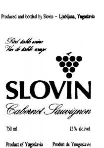 SLOVIN;PRODUCED AND BOTTLED BY SLOVIN - LJUBLJANA;PRODUCT OF YUGOSLAVIA;RED TABLE WINE;CABERNET SAUVIGNON