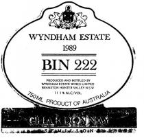 BIN 222 WYNDHAM ESTATE;CHARDONNAY SEMILLON;1989;AU BON DROIT