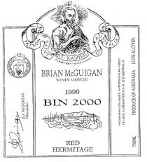 BRIAN MCGUIGAN WINES LIMITED BIN 2000;PATRON SAINT OF AUSTRALIA ST. XAVIER;B.J. MCGUIGAN