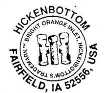 HI OR IH HICKENBOTTOM FAIRFIELD, IA 52556, USA BRIGHT ORANGE INLET;HICKENBOTTOM'S TRADEMARK TM