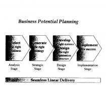 BUSINESS POTENTIAL PLANNING;ANALYSIS STAGE; STRATEGIC STAGE; DESIGN STAGE; IMPLEMENTATION STAGE;SEAMLESS LINEAR DELIVERY