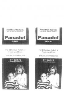 PANADOL ELIXIR PHARMACY MEDICINE KEEP OUT OF REACH OF CHILDREN;FOR EFFECTIVE RELIEF OF FEVER AND PAIN DOUBLE STRENGTH 4+ YEARS;4 YEARS TO 12 YEARS