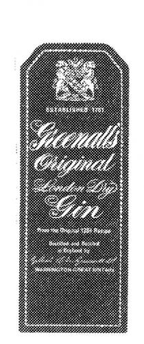 GREENALL'S ORIGINAL LONDON DRY GIN ESTABLISHED 1761;FROM THE ORIGINAL 1761 RECIPE;DISTILLED AND BOTTLED IN ENGLAND BY GILBERT & JOHN GREENHALL LTD;WARRINGTON GREAT BRITAIN