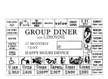 GROUP DINER WITH LIMOSINE 12 MONTHLY 7 DAY HAPPY HOURS DEVICE