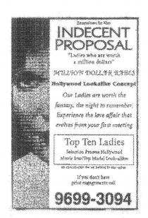 ENTERTAINERS FOR MEN INDECENT PROPOSAL LADIES WHO ARE WORTH A;MILLION DOLLARS MILLION DOLLAR BABES HOLLYWOOD LOOKALIKE CONCEPT