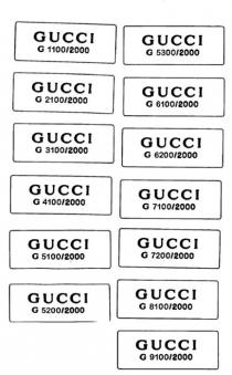 GUCCI G 1100/2000;GUCCI G 2100/2000;GUCCI G 3100/2000;GUCCI G 4100/2000;GUCCI G 5100/2000;GUCCI G 5200/2000;GUCCI G 5300/2000;GUCCI G 6100/2000;GUCCI G 6200/2000;GUCCI G 7100/2000;GUCCI G 7200/2000;GUCCI G 8100/2000;GUCCI G 9100/2000