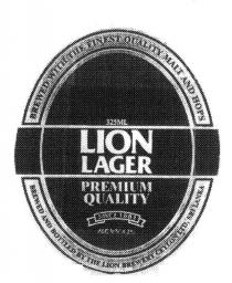 LION LAGER PREMIUM QUALITY SINCE 1881 BREWED WITH THE FINEST QUALITY;MALT AND HOPS BREWED AND BOTTLED BY THE LION BREWERY CEYLON LTD, SRI;LANKA