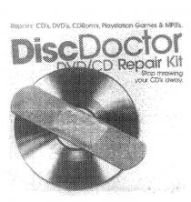 DISC DOCTOR DVD/CD REPAIR KIT STOP THROWING YOUR CD'S AWAY;REPAIRS CD'S, DVD'S, CDROM'S, PLAYSTATION GAMES & MP3'S