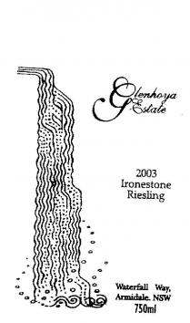 GLENHOYA ESTATE 2003 IRONESTONE RIESLING WATER WAY, ARMIDALE. NSW