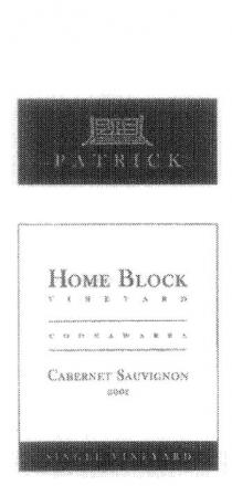 T PATRICK HOME BLOCK VINEYARD COONAWARRA CABERNET SAUVIGNON 2001;SINGLE VINEYARD