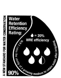 A NEW STANDARD FOR WATER CONSERVATION WATER RETENTION EFFICIENCY;RATING: =20% WRE EFFICIENCY W.R.E. RATES THE ABILITY OF A GROWING;MEDIUM TO RETAIN WATER AFTER IRRIGATING 90%