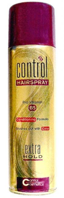 X CONTROL HAIRSPRAY PRO-VITAMIN B5 CONDITIONING FORMULA BRUSHES OUT;WITH EASE EXTRA HOLD CONTROL COSMETICS