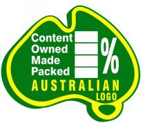 CONTENT OWNED MADE PACKED % AUSTRALIAN LOGO