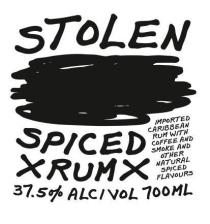 STOLEN SPICED XRUMX 37.5% ALC/VOL 700ML IMPORTED CARIBBEAN RUM WITH;COFFEE AND SMOKE AND OTHER NATURAL SPICED FLAVOURS