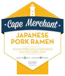 CAPE MERCHANT JAPANESE PORK RAMEN CHASYU PORK, EGG & VEGETABLES IN A;MILD CURRY SOUP READY IN 6 MINUTES CONTAINS 4 SERVES
