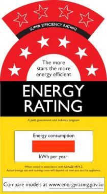 ENERGY RATING SUPER EFFICIENCY RATING THE MORE STARS THE MORE ENERGY;EFFICIENT A JOINT GOVERNMENT AND INDUSTRY PROGRAM ENERGY CONSUMPTION;KWH PER YEAR WHEN TESTED IN ACCORDANCE WITH AS/NZS 4474.2. ACTUAL;ENERGY USE AND RUNNING COSTS WILL DEPEND ON HOW YOU USE THE APPLIANCE.;COMPARE MODELS AT WWW.ENERGYRATING.GOV.AU