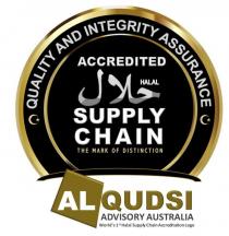ACCREDITED HALAL SUPPLY CHAIN THE MARK OF DISTINCTION QUALITY AND;INTEGRITY ASSURANCE ALQUDSI ADVISORY AUSTRALIA WORLD'S 1ST HALAL;SUPPLY CHAIN ACCREDITATION LOGO