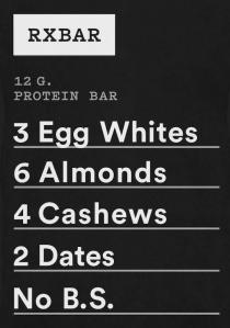 RXBAR 12 G. PROTEIN BAR 3 EGG WHITES 6 ALMONDS 4 CASHEWS 2 DATES NO;B.S.