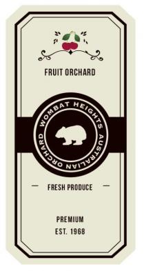 WOMBAT HEIGHTS AUSTRALIAN ORCHARD FRUIT ORCHARD FRESH PRODUCE PREMIUM;EST. 1968