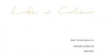 LIFE IN COLOUR NOTE: THE FONT COLOUR IS IN PANTONE 16-0836 TPX RICH;GOLD
