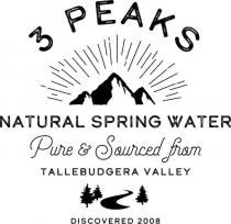 3 PEAKS NATURAL SPRING WATER PURE & SOURCED FROM TALLEBUDGERA VALLEY;DISCOVERED 2008
