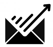 A highly stylized image of a mailing envelope where the top flap is replaced with four parallel diagonal lines of varying lengths