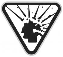 Indica Warning Logo - exploding head enclosed within triangle street sign.