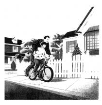 HOMME ET ENFANT À BICYCLETTE