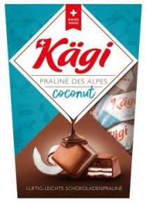 SWISS MADE Kägi PRALINÉ DES ALPES COCONUT LUFTIG LEICHTE SCHOKOLADENPRALINÉ