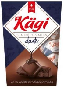 SWISS MADE Kägi PRALINÉ DES ALPES dark LUFTIG LEICHTE SCHOKOLADENPRALINÉ