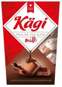 SWISS MADE Kägi PRALINÉ DES ALPES milk LUFTIG LEICHTE SCHOKOLADENPRALINÉ