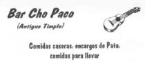 BAR CHO PACO (ANTIGUO TIMPLE) COMIDAS CASERAS, ENCARGOS DE PATA, COMIDAS PARA LLEVAR