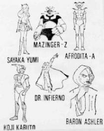 MAZINGER-Z, SAYAKA YUMI, AFRODITA - A, DR. INFIERNO, KOJI KABUTO, BARON ASHLER