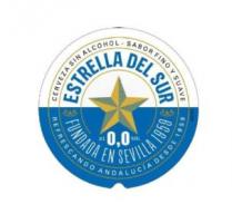 ESTRELLA DEL SUR FUNDADA EN SEVILLA 1959 CERVEZA SIN ALCOHOL. SABOR FINO Y SUAVE ALC. 0,0 % VOL. REFRESCANDO ANDALUCÍA DESDE 1959
