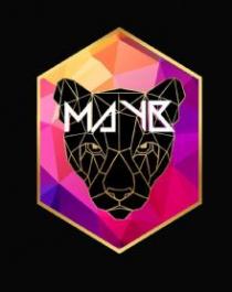 Nombre de la marca: MAYB Elementos gráficos: Puma negro y dorado yhexágono de colores.